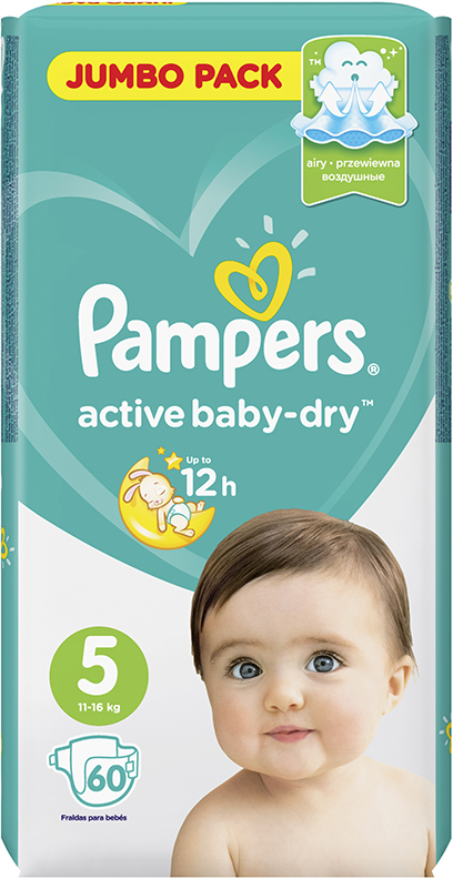 Подгузники Pampers Active Baby-Dry 11–16 кг, размер 5, 60 шт.