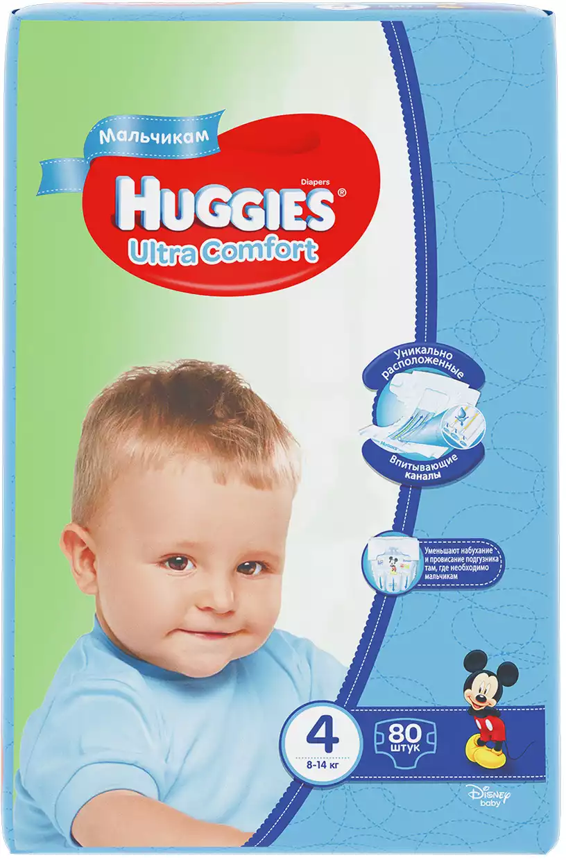 Подгузники Huggies Ultra Comfort д/м 4 (8-14 кг) 80 шт купить в Иркутске -  интернет магазин Rich Family