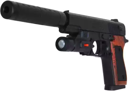Пистолет пластмассовый SP-3D с лазером и глушителем 31см