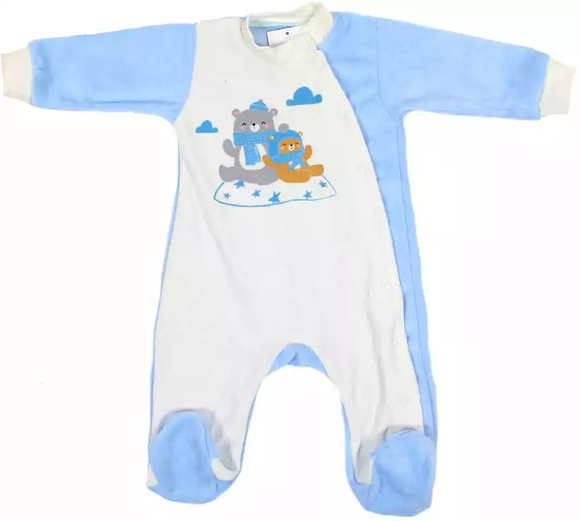 Комбинезон д/м р.62-74 см Медвежата голубой велюр 201-1 Мелонс