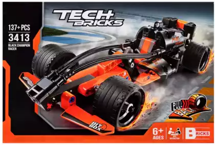 Конструктор машина гоночная 3413 с инерционным механизмом оранжевая 137 дет.