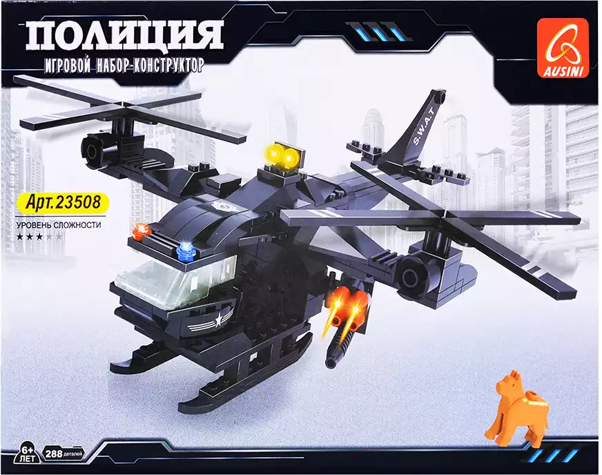 Конструктор блочный Полицейский вертоле 288 дет. 23508 Ausini