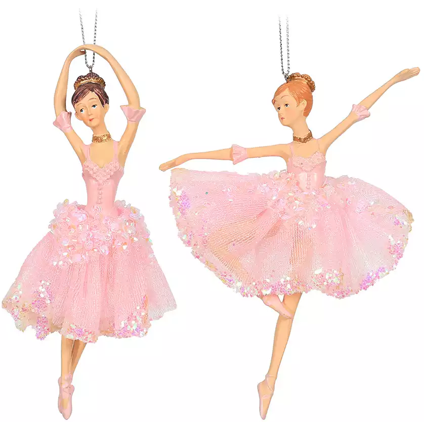 Новогодняя фигурка балерина в розовом 14 см