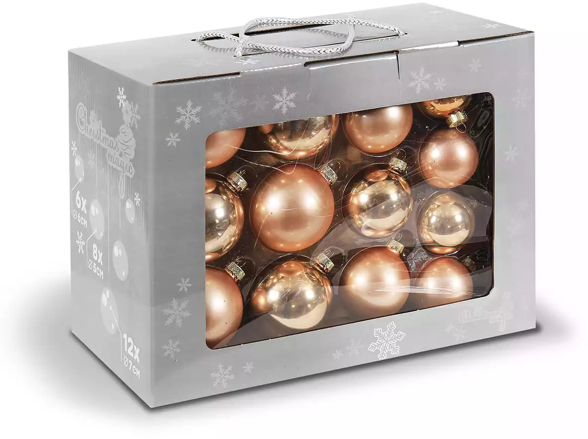 Набор стеклянных шаров шампань 26 штук в коробке