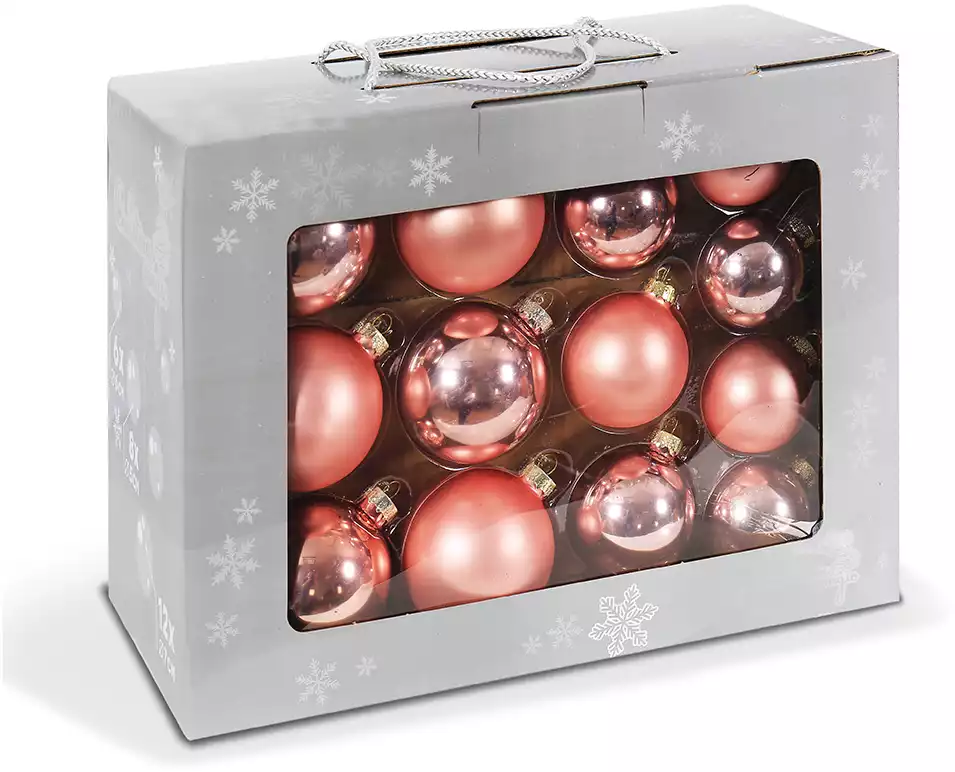 Набор стеклянных шаров розовый 26 штук в коробке