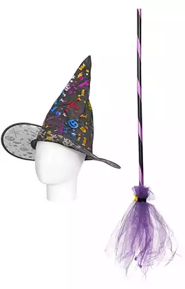 Карнавальный набор маленькая колдунья (шляпа,метла)058B-864B