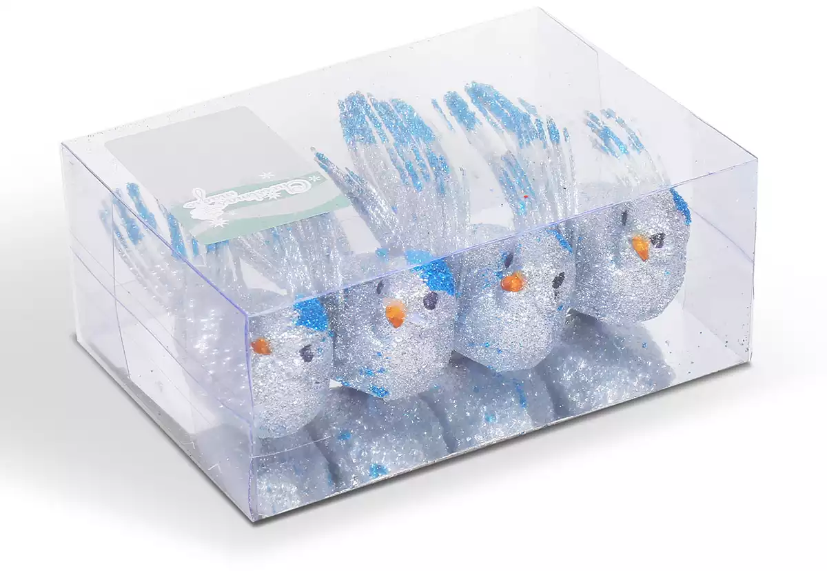 Новогоднее украшение птички 4 шт серебро 058B-539B