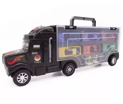 Модель машины Трейлер-кейс с 6-ю металлическими машинками, аксессуарами и настольной игрой LA-016