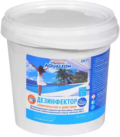 Дезинфицирующее средство медленный хлор Aqualeon в таб. 200 г