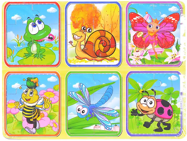 Пазлы 6 в 1, 6 элем. Мир насекомых 2245-7-2 дерево