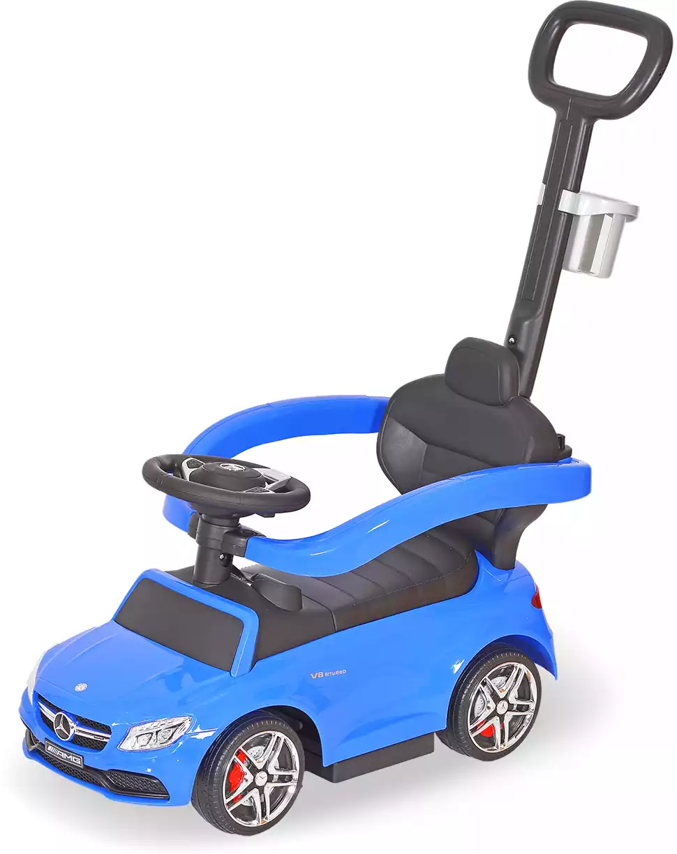 Машина-каталка с ручкой синий PT639 Mercedes-Benz