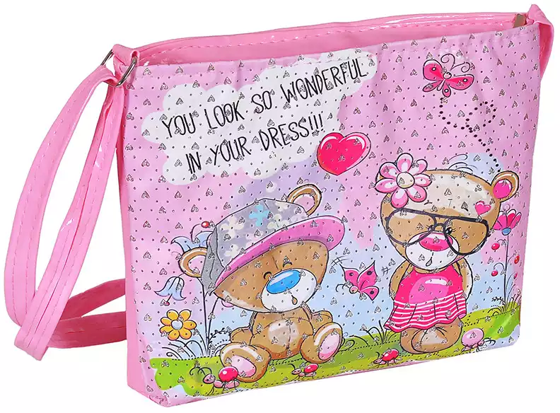 Мягкая сумочка Мишки на полянке розовая 18 см 058C-2061C