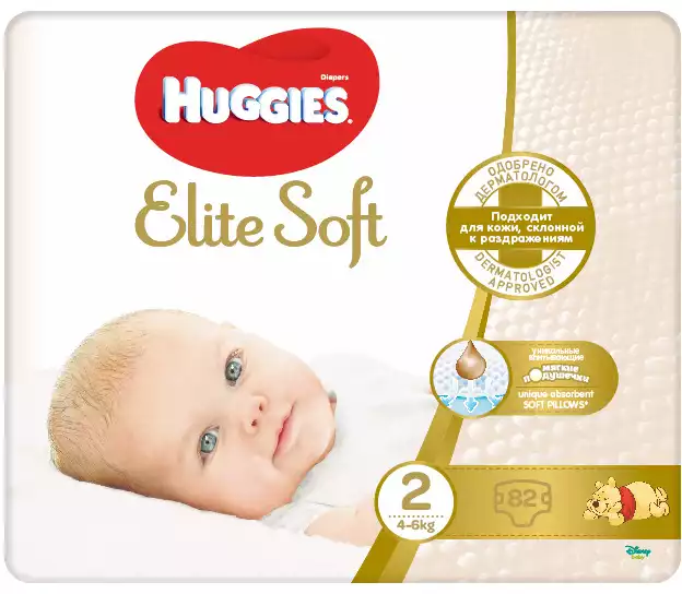 Подгузники Huggies Elit Soft 2 (4-6 кг) 82 шт