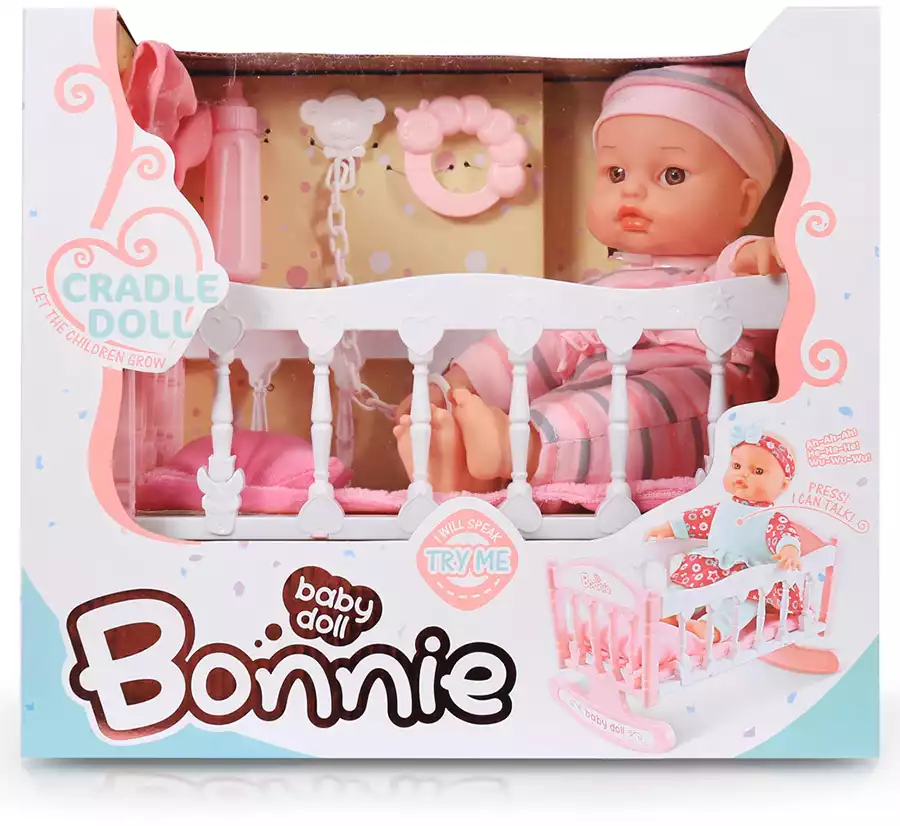 Пупс LD69001G с кроваткой и аксессуарами