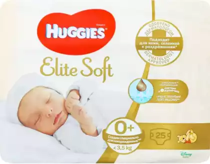 Подгузники Huggies Elit Soft 0+ (до 3,5 кг) 25 шт