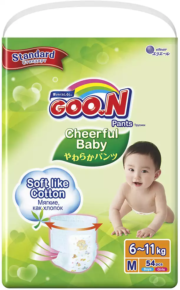 Подгузники-трусики GOO.N Cheerful Baby M (6-11 кг) 54шт.