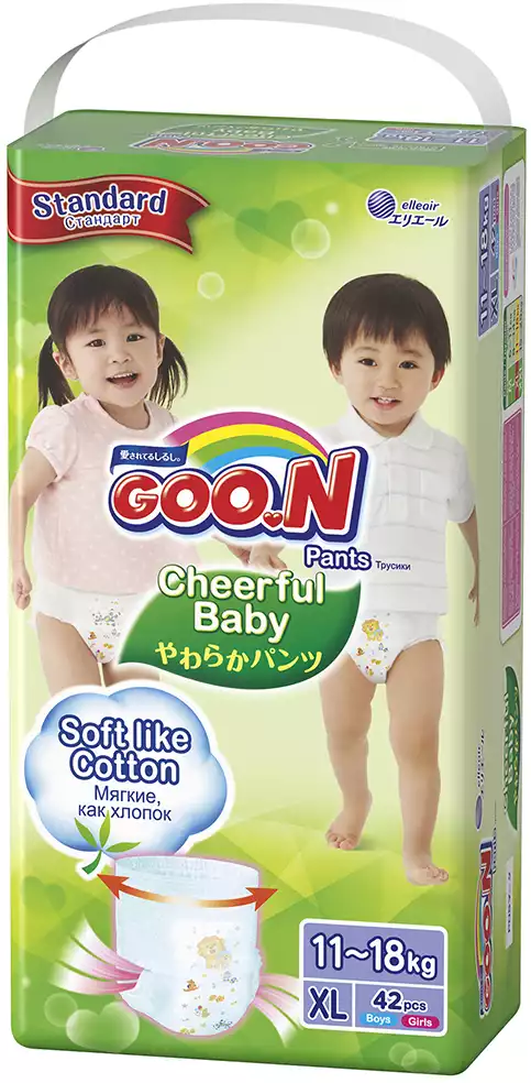 Подгузники-трусики GOO.N Cheerful Baby XL (11-18 кг) 42 шт.
