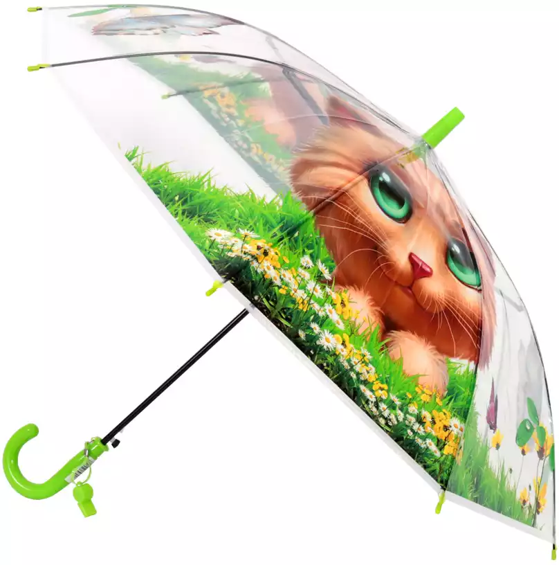 Зонтик прозрачный с котиком с зелеными глазами 058С-4533С