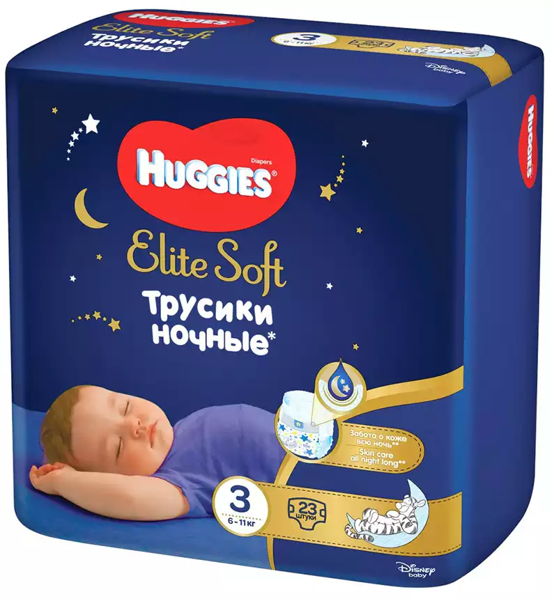 Подгузники-трусики Huggies Elit Soft ночные 3 (6-11 кг) 23 шт купить в  Хабаровске - интернет магазин Rich Family