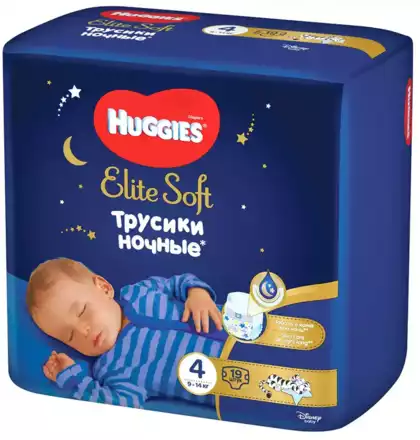 Подгузники-трусики Huggies Elit Soft ночные 4 (9-14 кг) 19 шт