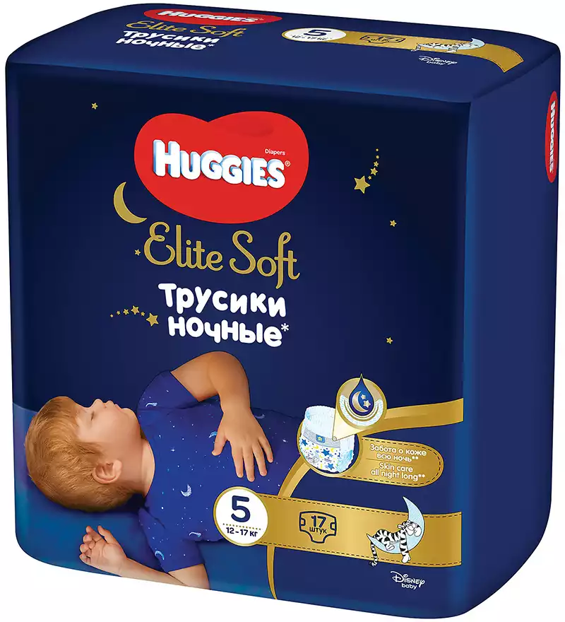 Подгузники-трусики Huggies Elit Soft ночные 5 (12-17 кг) 17 шт
