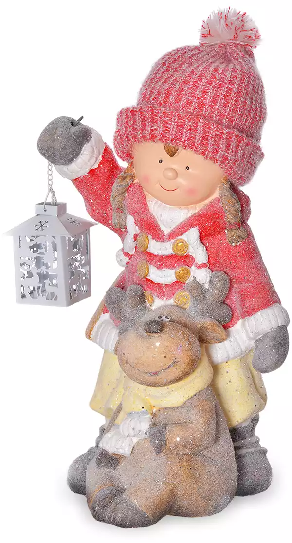 Декоративная фигурка Девочка с Оленем и фонариком 47 см