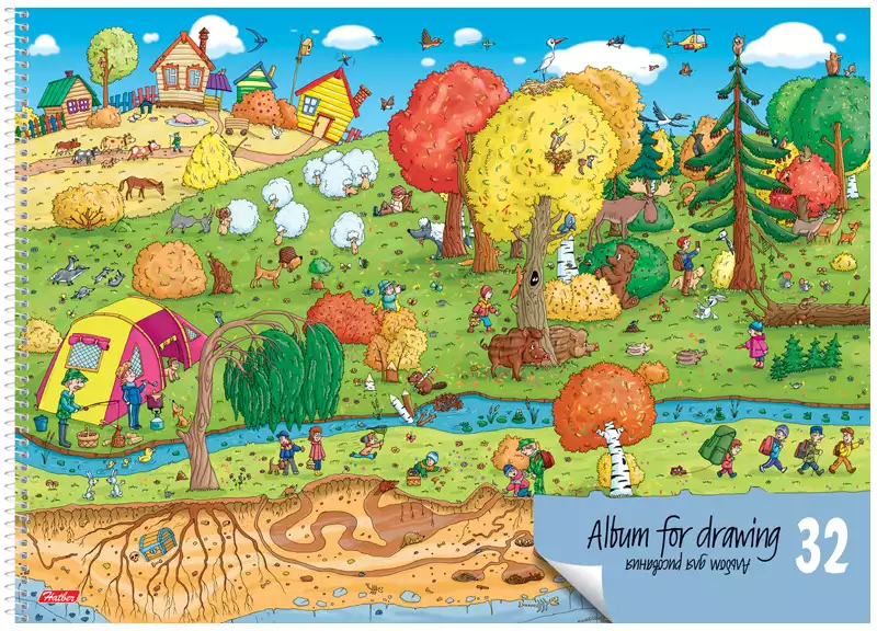 Альбом для рисования 32л А3 На природе с раскрасской спираль