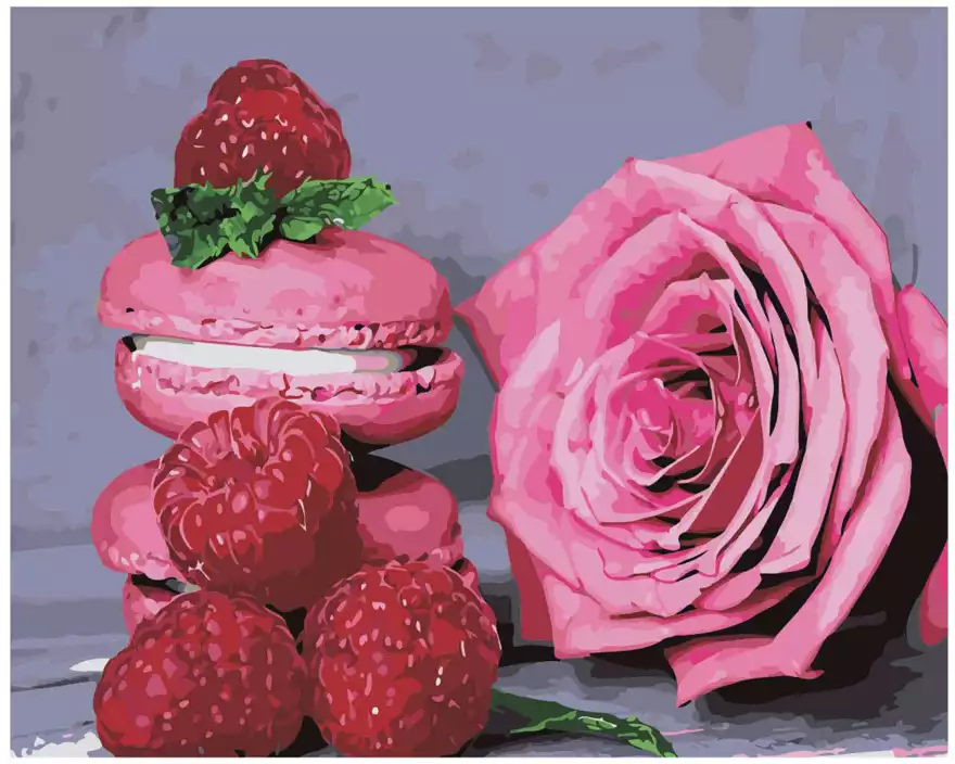 Раскрашивание на холсте 40*50 по номерам Х-1026 Роза и малиновый десерт