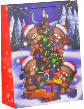Пакет новогодний Мишки у елки