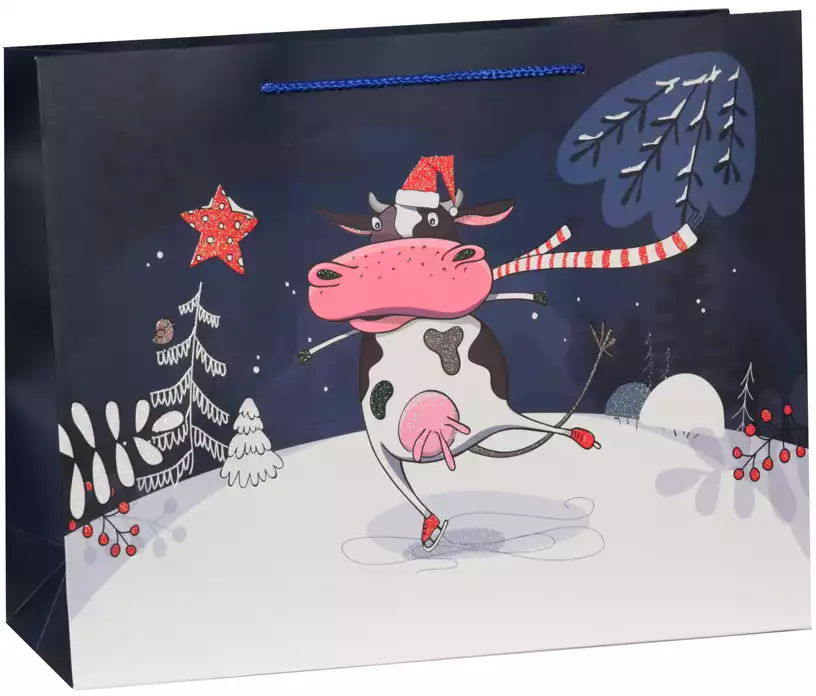 Пакет новогодний Корова на льду