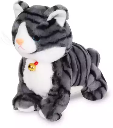 Мягкая игрушка Кошка Бесси бело-серая в полоску 23 см JM-8288-5 механическая