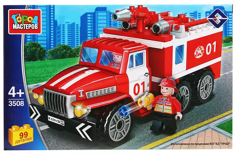 Конструктор пожарный урал, с фигуркой, 99 дет. KK-3508-R Город мастеров