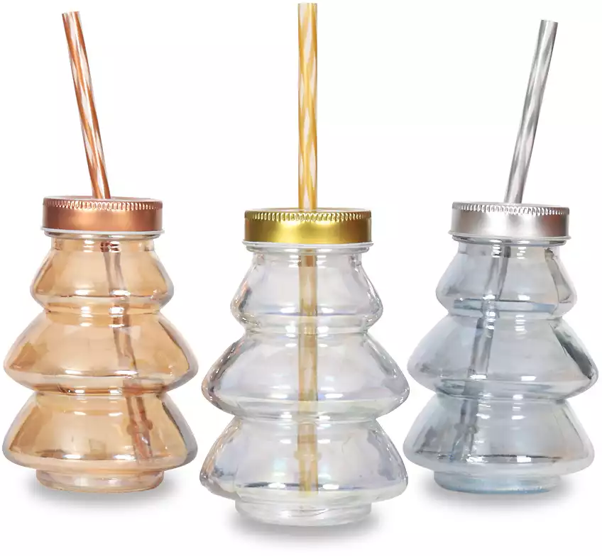 Стакан Ёлочка с крышкой и соломинкой