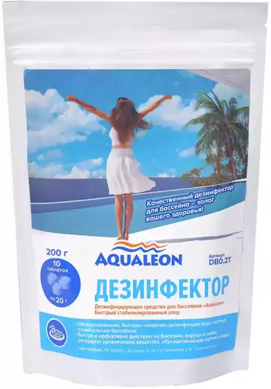 Дезинфицирующее средство быстрый хлор 200 гр/10 таб Aqualeon