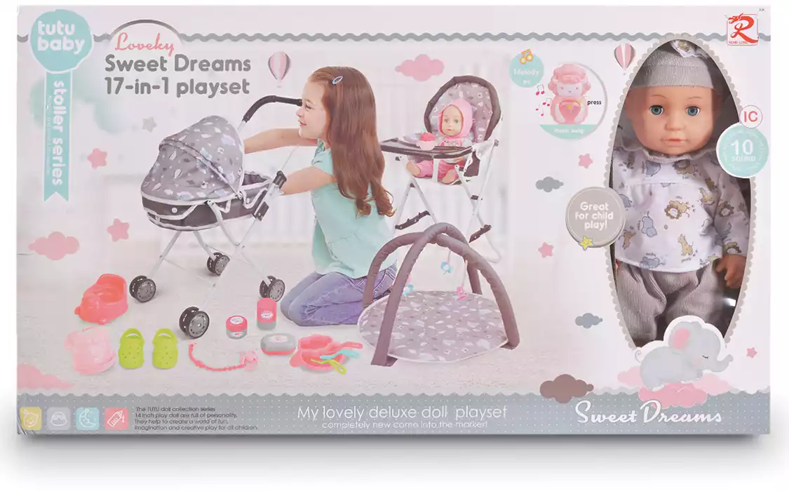 Пупс 88936 с коляской и стульчиком