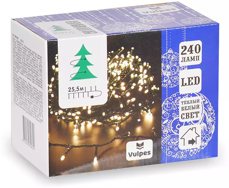 Светодиодная гирлянда НИТЬ 25 м 240 теплых белых LED ламп,IP20,зеленый шнур,