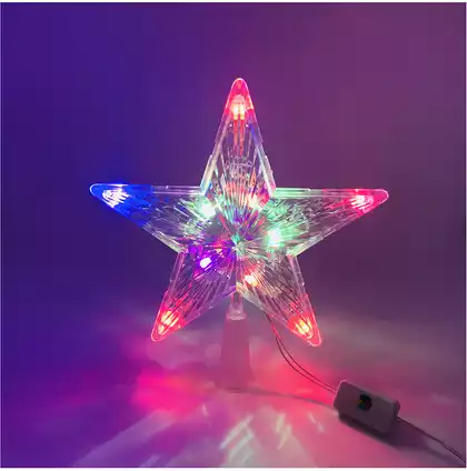 Верхушка звезда 15 см 10 цветных LED ламп, провод 3 м , IP20, от сети