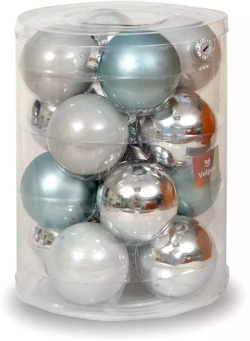 Набор стеклянных шаров 8 см 16 штук Бело-голубой микс 25-39