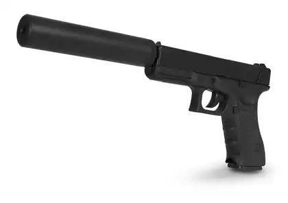 Пистолет пластмассовый с металлическими элементами Glock 17 33см с глушителем Q1С