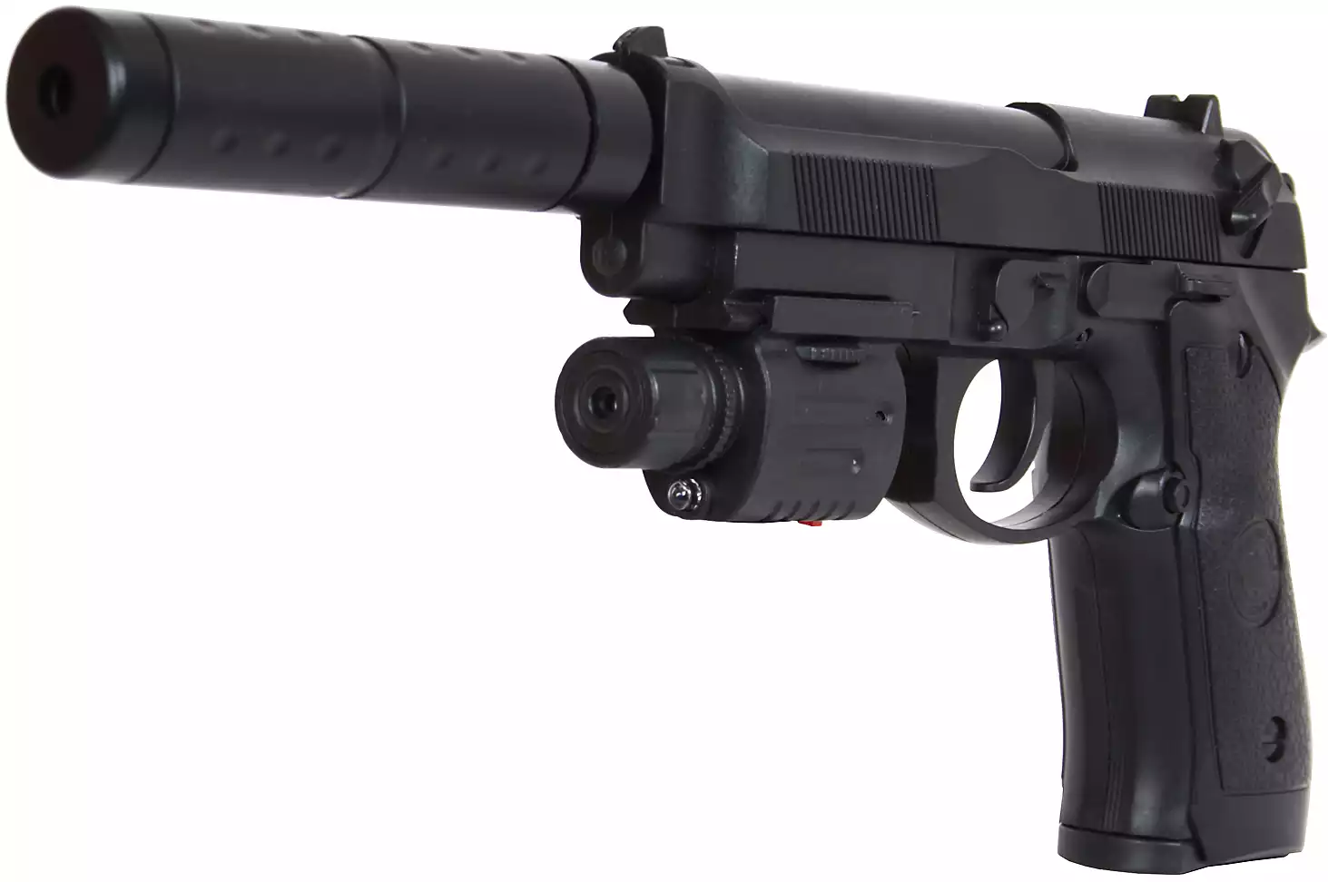 Пистолет пластмассовый 32см 218С с лазером, фонариком и глушителем