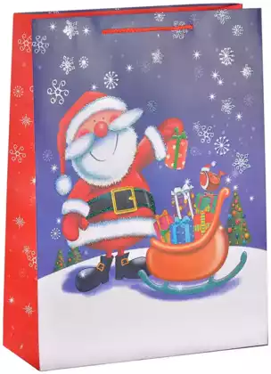 Пакет новогодний 42х31х12см Дед Мороз с санями YM-202