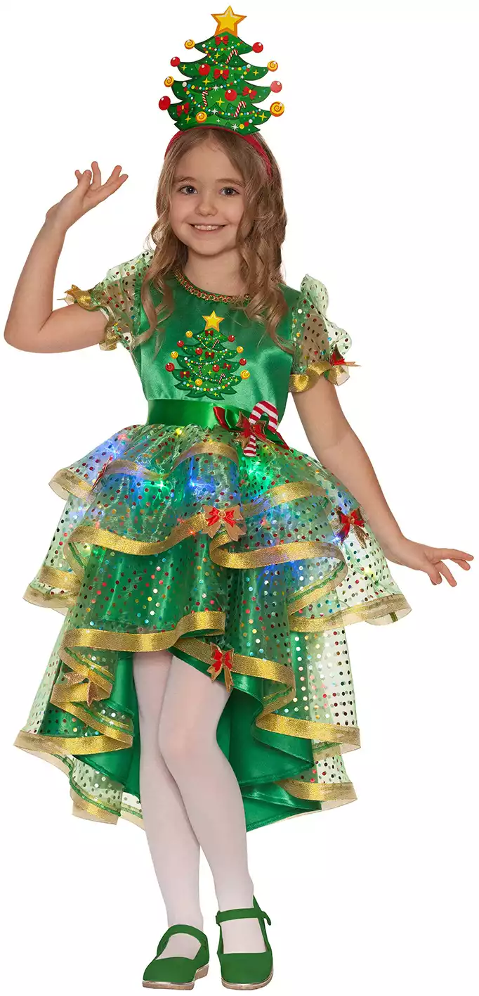 Карнавальный костюм «Ёлочка лучистая», платье, головной убор, р. 30, рост 116 см