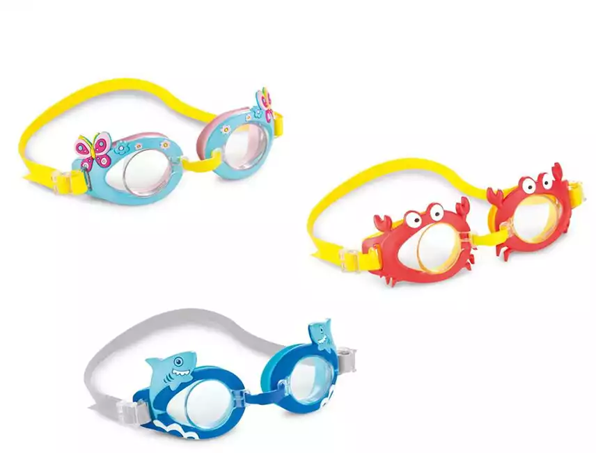 очки для плавания детские, цвета: красный, желтый и синий ассорт.
