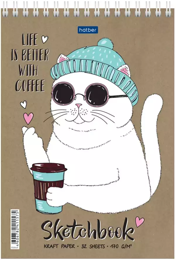Скетчбук А5 Coffeecat крафт 170г 32л 072417