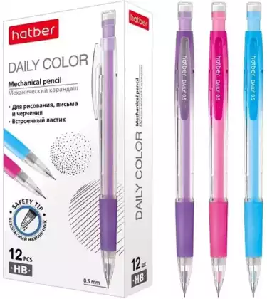 Карандаш механический 0,5мм HB Daily Color с ластиком Hatber 064885