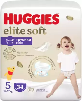 Трусики-подгузники Huggies Elite Soft 5 (12-17кг) 34 шт