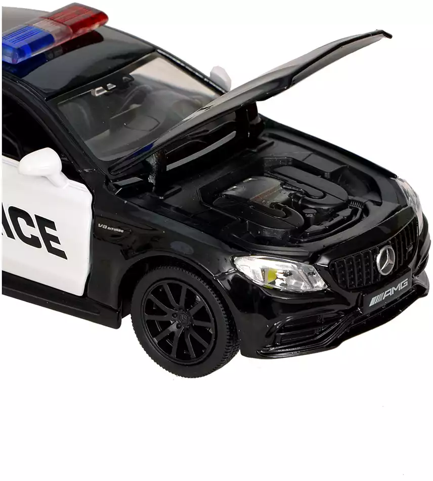 Модель машины Mercedes-Benz C63 AMG COUPE Police 1:32 15см 662995P свет,  звук, Инерционный механизм купить в Тольятти - интернет магазин Rich Family