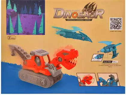 Конструктор детский QL8501C-5 набор динозавры + техника с отверткой и шуруповертом (на батарейках)