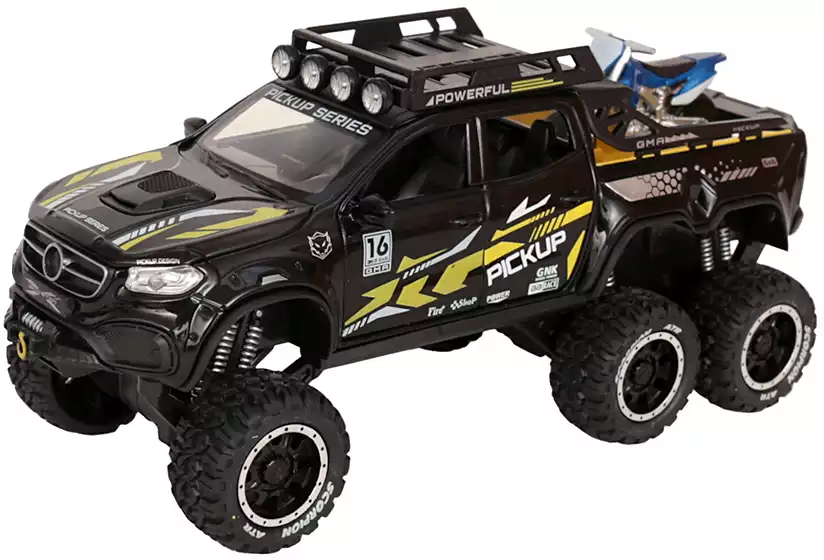 Модель машины Mercedes-Benz X-class 6x6 1:24 21см с мотоциклом свет, звук, Инерционный механизм 49693