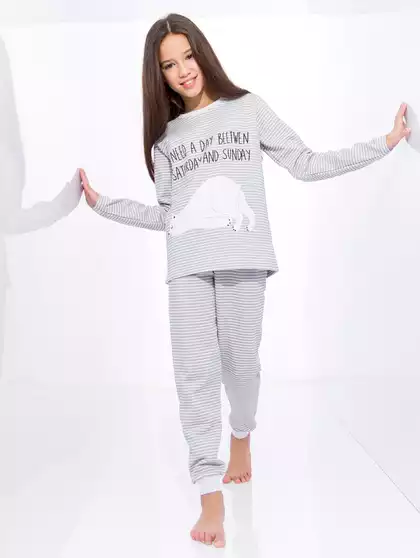 Фуфайка пижамная для девочки р.146 см футер серый Медведь 1001/6AW-22 Vulpes